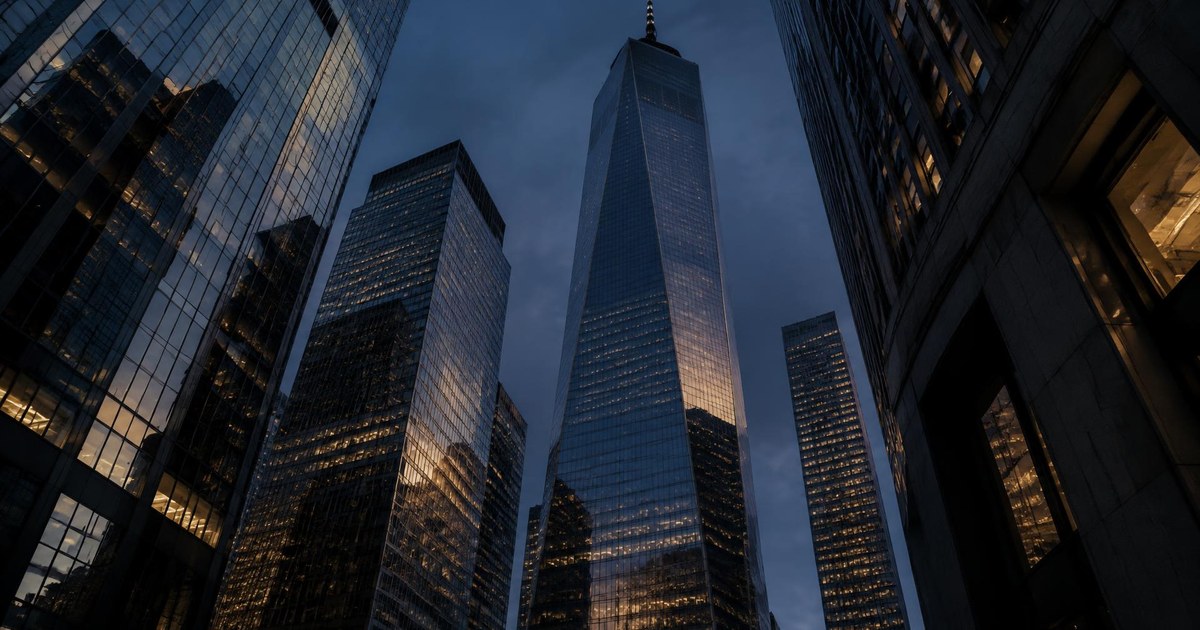Finanzdistrikt New York in der Abenddämmerung